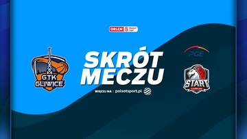 Logo Tauron Gtk Gliwice i PGE Start Lublin obok napisu SKR&Oacute;T MECZU.
