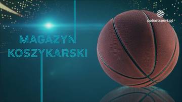 Piłka do koszyk&oacute;wki na ciemnym tle z napisem "MAGAZYN KOSZYKARSKI".