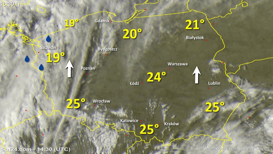 Zdjęcie satelitarne w dniu 9 września 2017 o godzinie 16:30. Dane: Sat24.com / Eumetsat.