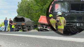 2024-05-14 Wypadek w Jadachach. Auto wjechało pod wojskową ciężarówkę