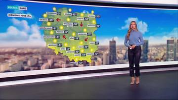 Mapa Polski z prognozą pogody na środę, 21 stycznia, rano, pokazująca temperatury i kierunki wiatr&oacute;w.