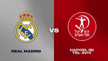 Logo Real Madryt kontra logo Hapoel IBI Tel Awiw.
