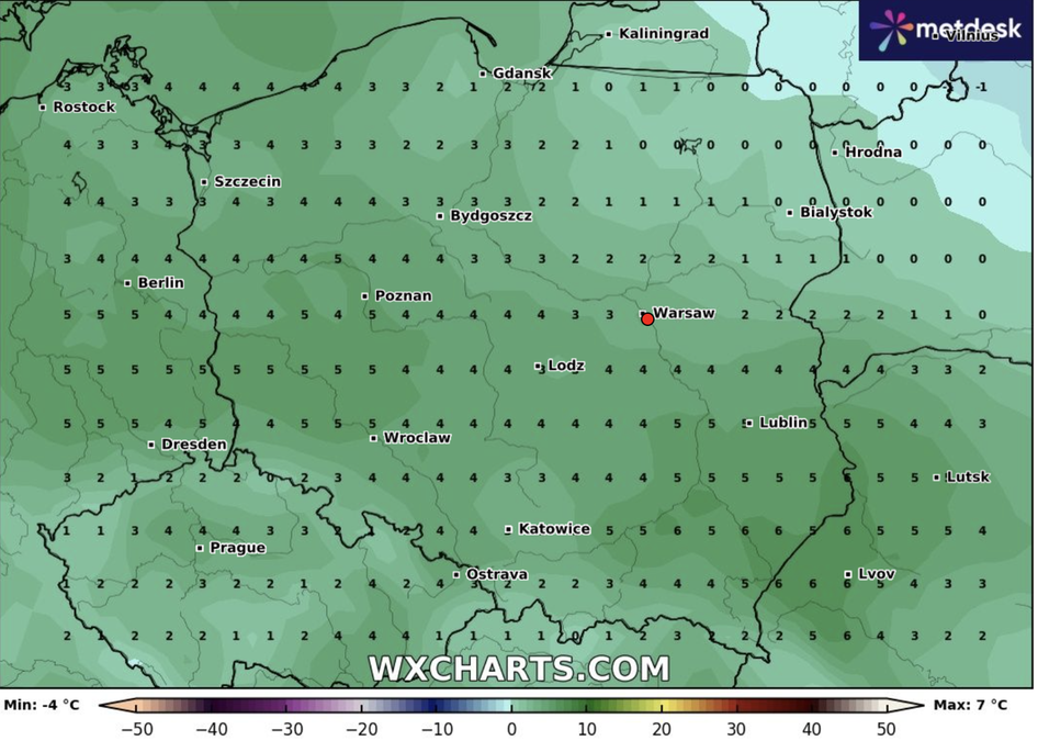 Temperatura 1 stycznia rano