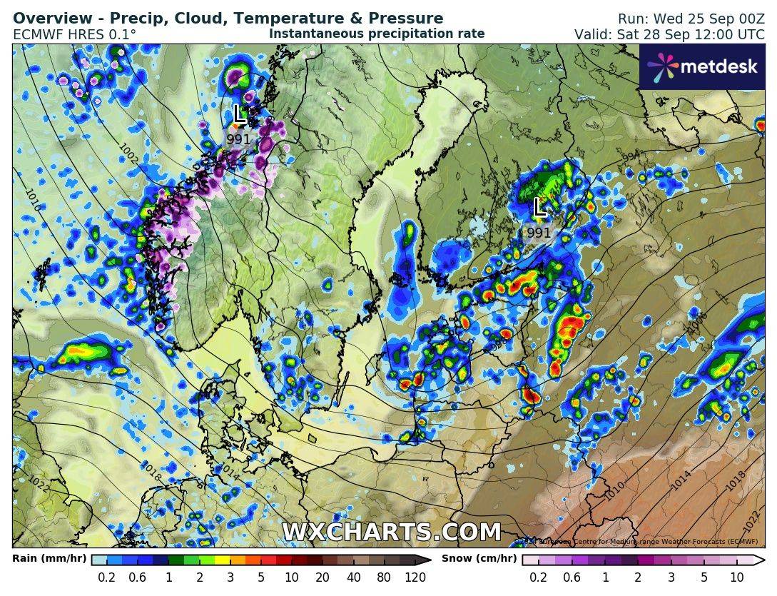 Prognozowana pogoda na 28 września 2024. Źródło: WXcharts