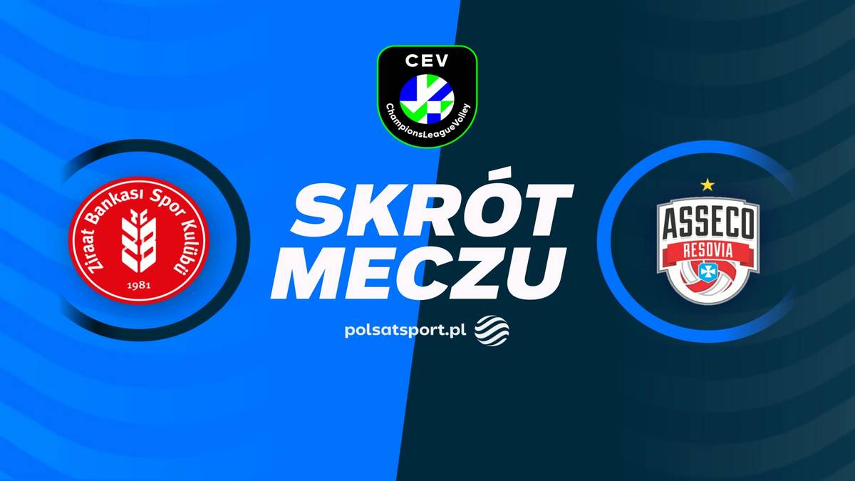 Logo Ziraat Bankkart Ankara i Asseco Resovia Rzesz&oacute;w obok napisu SKR&Oacute;T MECZU.