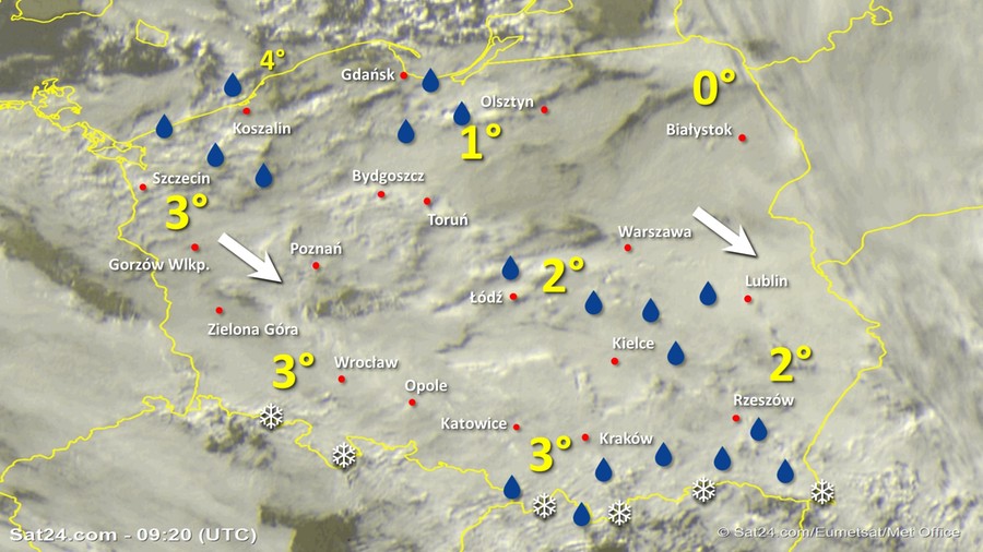 Zdjęcie satelitarne Polski w dniu 27 grudnia 2019 o godzinie 10:20. Dane: Sat24.com / Eumetsat.