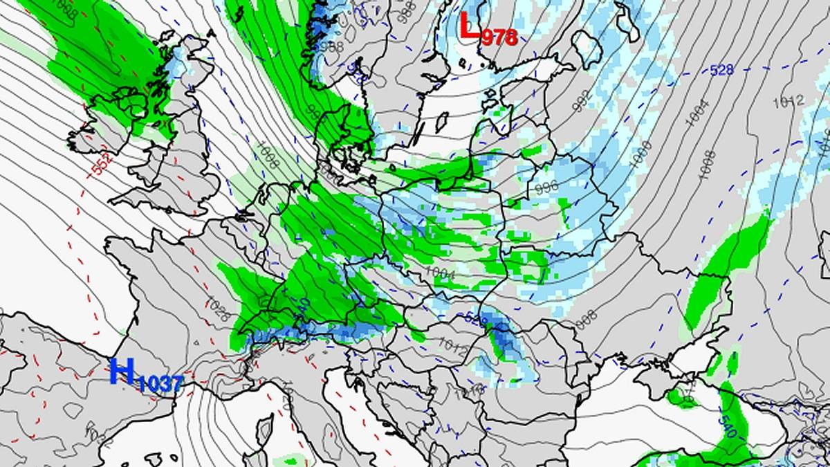 Fale opadów nad Polską tuż przed świętami. Fot. climatereanalyzer.org