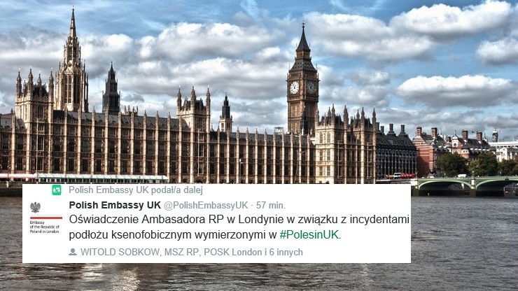 Ambasada RP w Londynie "zaniepokojona ksenofobicznymi atakami na Polaków"