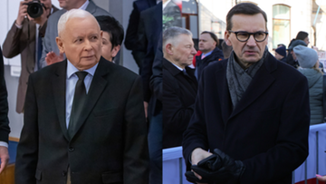 Dwa zdjęcia polityk&oacute;w: po lewej Jarosław Kaczyński w garniturze, po prawej Mateusz Morawiecki w płaszczu i okularach.