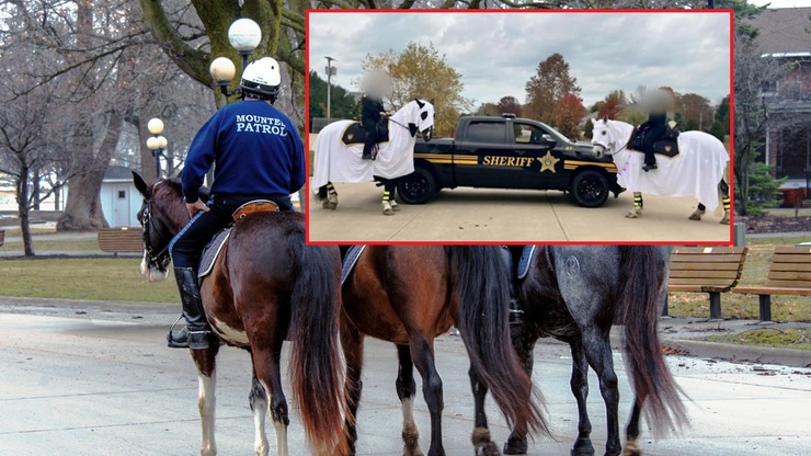 USA. Policjanci przebrali policyjne konie za duchy. Wytknięto podobieństwo do Ku Klux Klanu