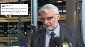 "W garniturze, z teczką dokumentów siedząc po turecku". Waszczykowski znów o swoim locie do Brukseli