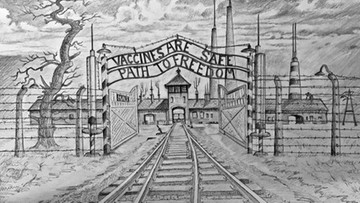 Antyszczepionkowe ulotki z grafiką obozu Auschwitz. Skandal na Wyspach
