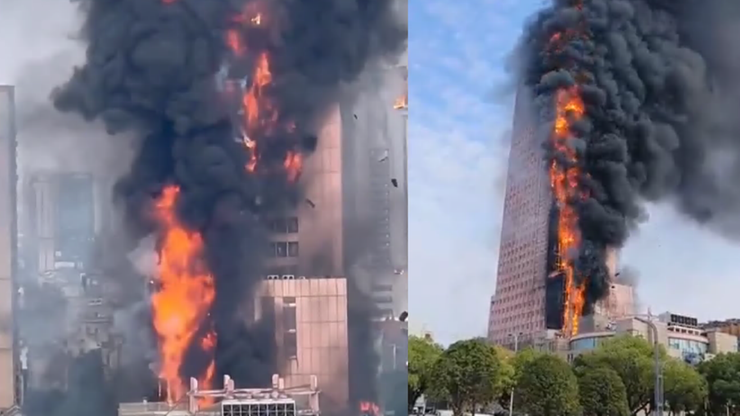 Chiny. Gigantyczny pożar w chińskim mieście. Płonął wieżowiec o wysokości 200 metrów