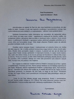 List Pauliny Kosiniak Kamysz do Pierwszej Damy