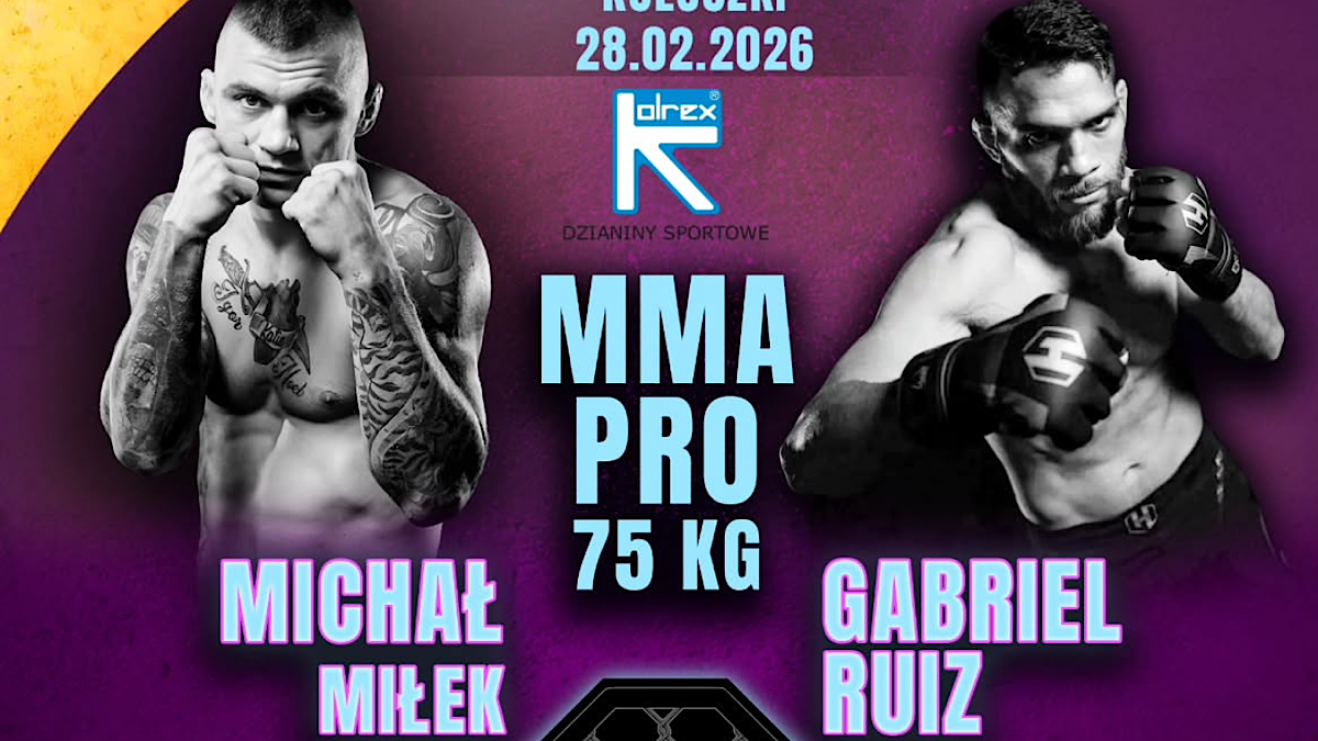 Dw&oacute;ch zawodnik&oacute;w MMA: Michał Miłek po lewej i Gabriel Ruiz po prawej, przygotowujących się do walki na gali First Step Championship 12.