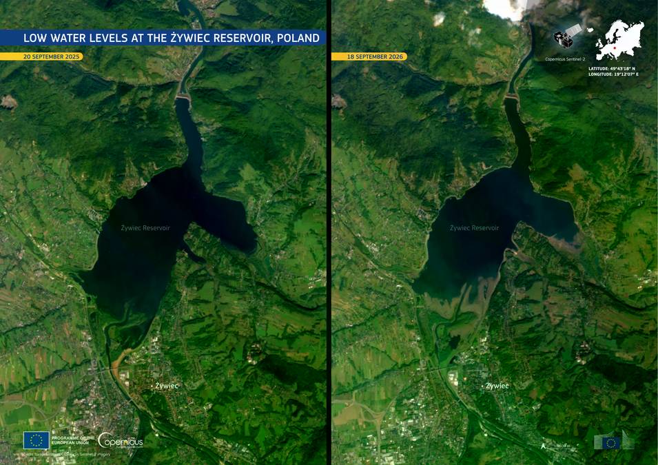 Susza hydrologiczna odsłoniła dno Jeziora Żywieckiego