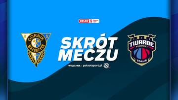 Grafika z logotypami drużyn G&oacute;rnik Wałbrzych i Arriva Twarde Pierniki Toruń oraz napisem SKR&Oacute;T MECZU.