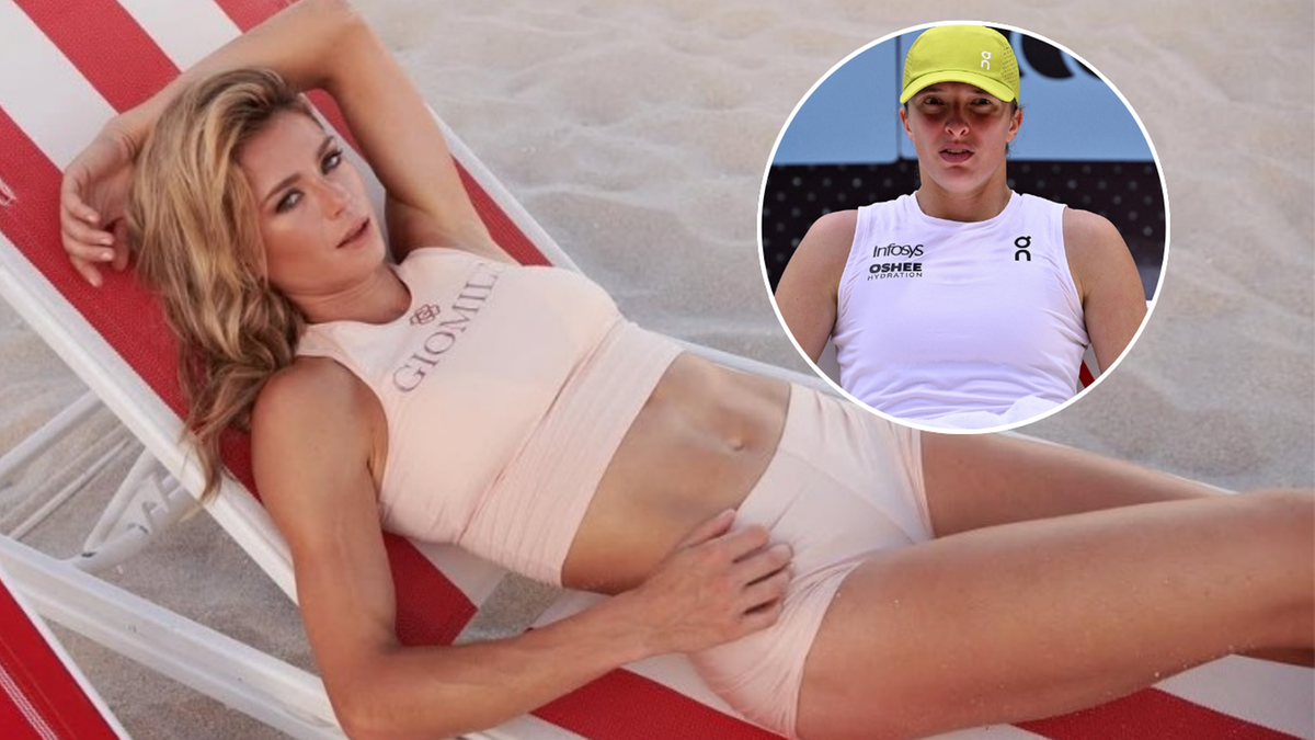 Zdjęcie przedstawia dwie tenisistki: jedna w zbliżeniu, w żółtej czapce i białej koszulce tenisowej, patrząca przed siebie ze skupioną miną; druga, leżąca na leżaku plażowym w stroju kąpielowym, z widocznym umięśnionym brzuchem, spoglądająca w stronę obiektywu.