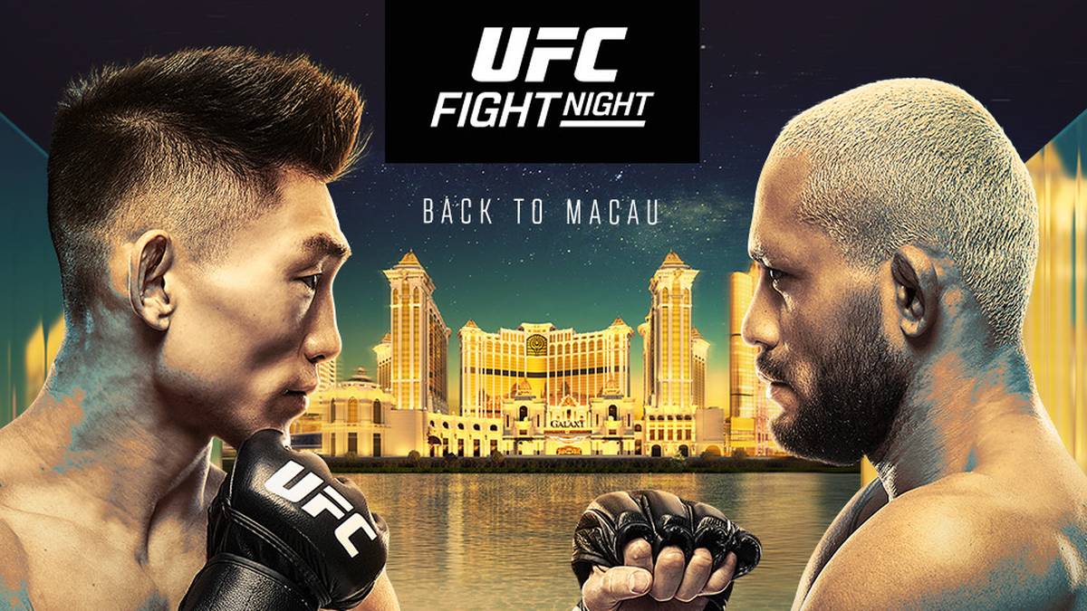 Plakat promocyjny gali UFC Fight Night w Chinach z dwoma zawodnikami w centrum i napisem "IT'S FIGHT WEEK".
