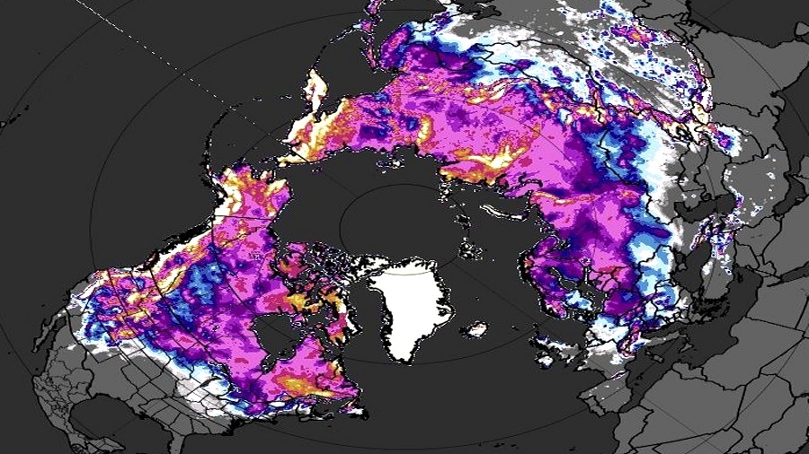 Prognozowana wysokość pokrywy śnieżnej na północnej półkuli w ciągu następnych 10 dni. Fot. Wxcharts.com