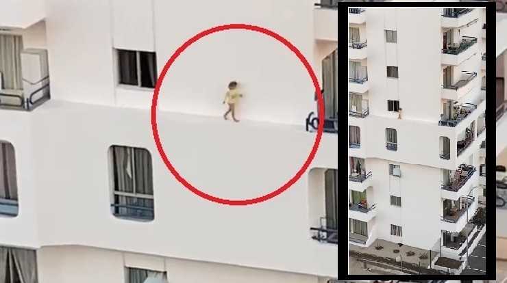 Dziecko spacerujące na krawędzi, kilkadziesiąt metrów nad ziemią. Przerażające nagranie z hotelu
