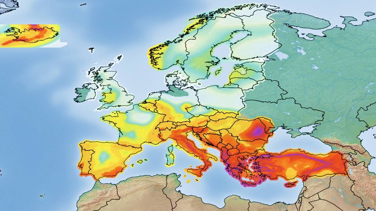 Ryzyko trzęsień ziemi w Europie. Fot. efehrmaps.ethz.ch