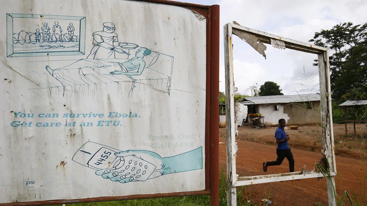 Plakat z numerem alarmowym dla chorych w Liberii