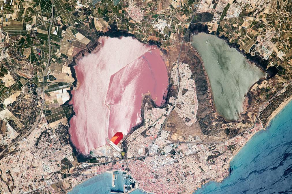 Zdjęcie z Międzynarodowej Stacji Kosmicznej pokazuje różowe jezioro Laguna Rosa w Hiszpanii