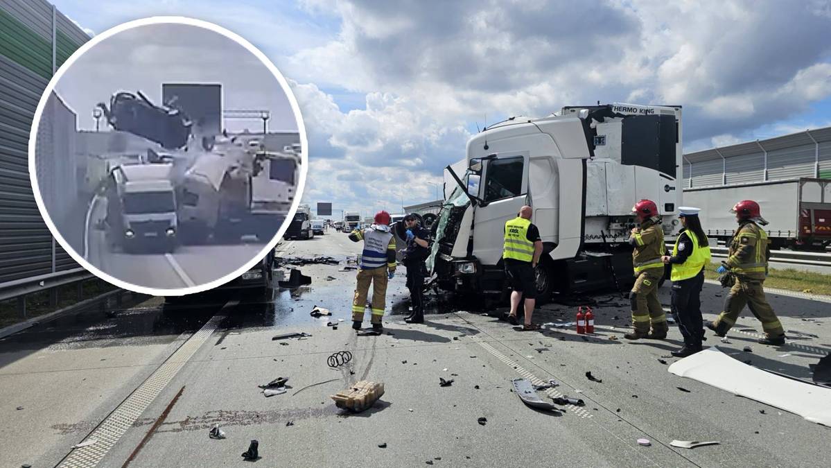 Nie zauważył stojącej ciężarówki. Dramatyczne nagranie z A1