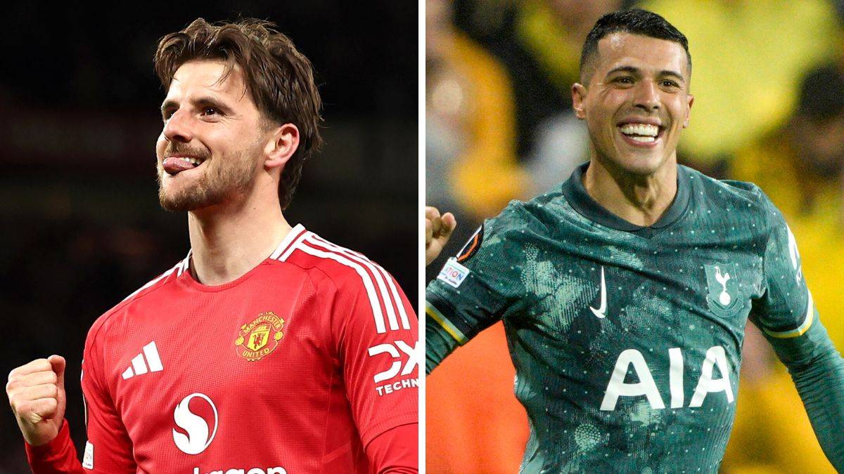 Dwóch piłkarzy w strojach swoich drużyn, jeden w czerwonym, drugi w zielono-białym, uśmiechający się i cieszący ze zwycięstwa.