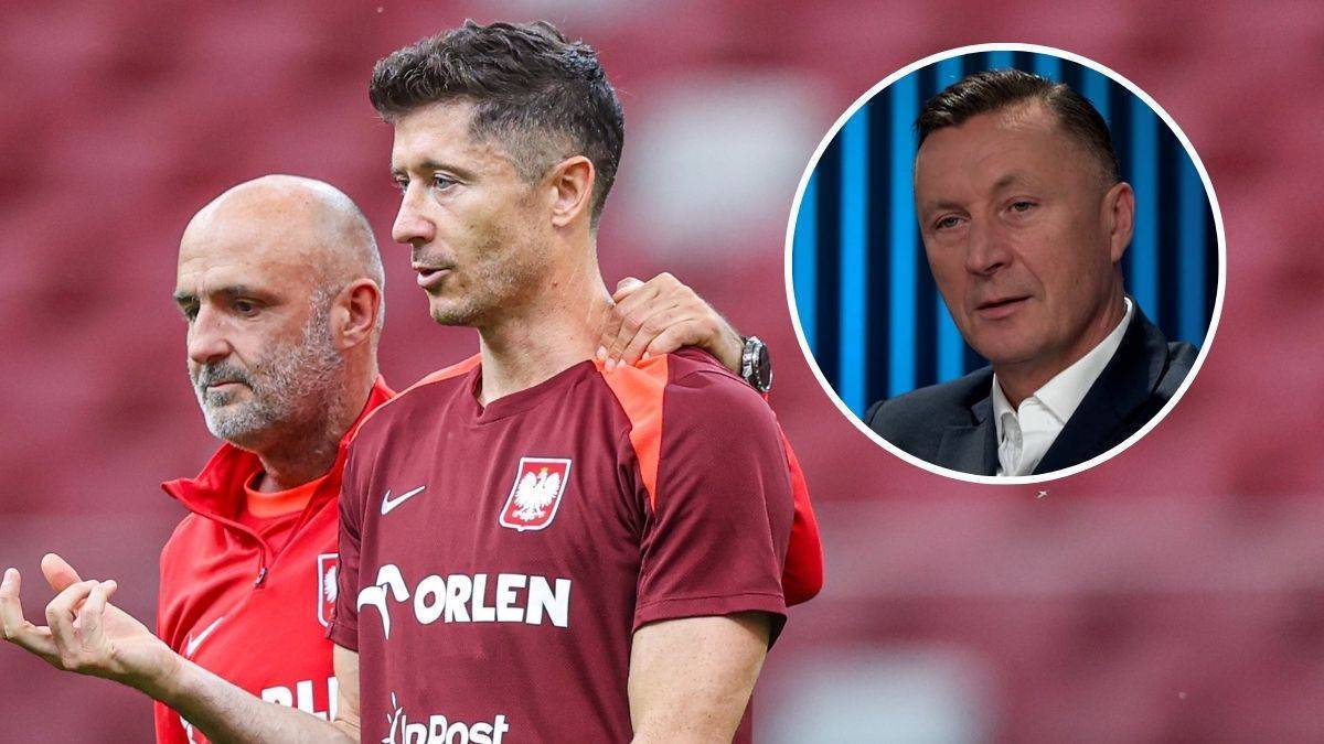 Tomasz Hajto w okrągłym kadrze, na pierwszym planie Robert Lewandowski z trenerem.