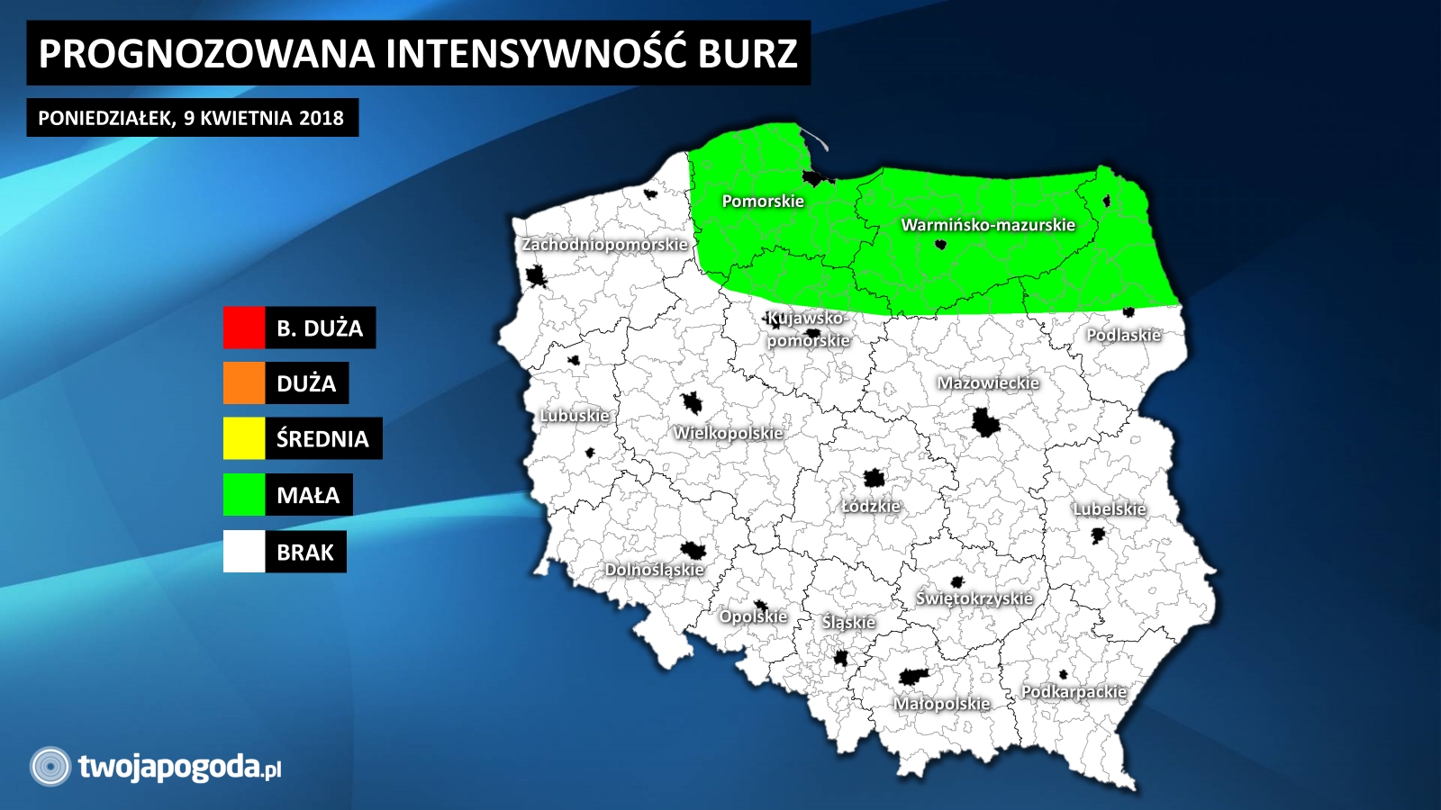 Gdzie mogą pojawić się burze?