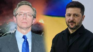 Zdjęcie przedstawia Michaiła Galuzina po lewej i Wołodymyra Zełenskiego po prawej.