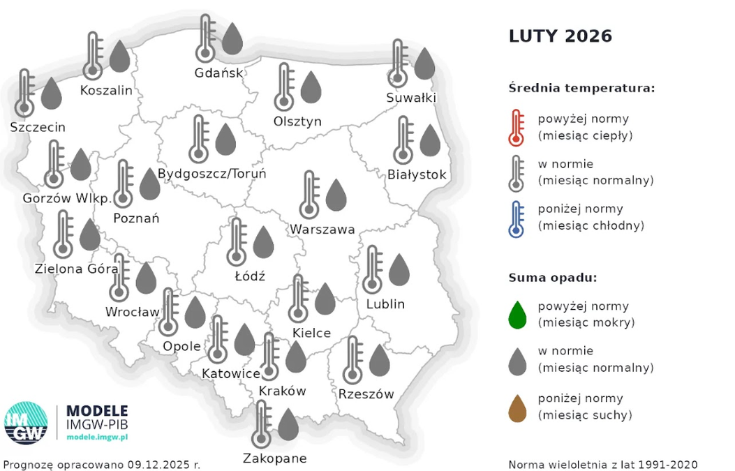 Luty 2026 w porównaniu do normy wieloletniej 1991-2020