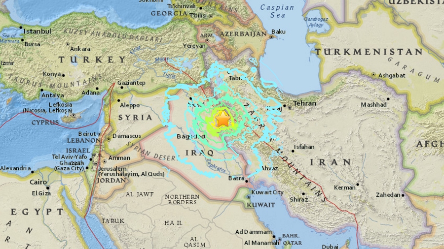 Epicentrum trzęsienia ziemi na granicy Iraku i Iranu. Fot. USGS.