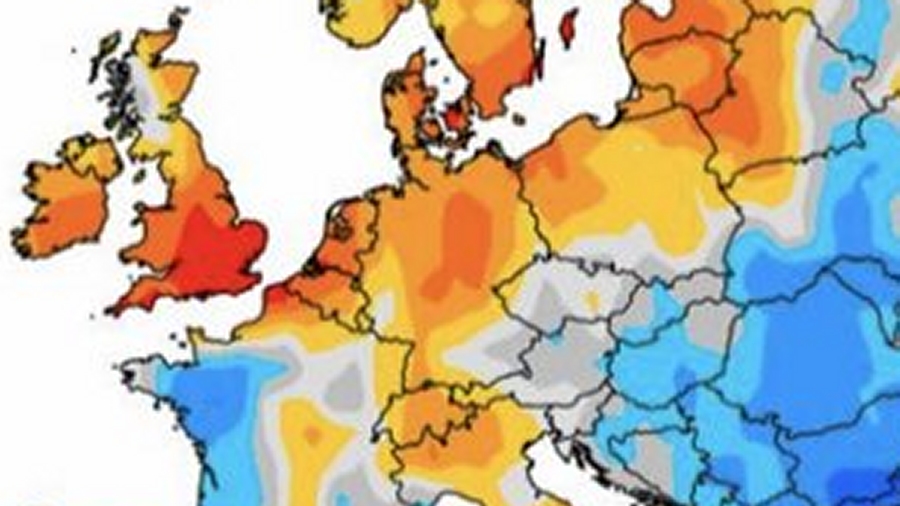 Anomalie sumy opadów w czerwcu w Europie w stosunku do normy z lat 1981-2010. Fot. WMO / DWD / GPCC.