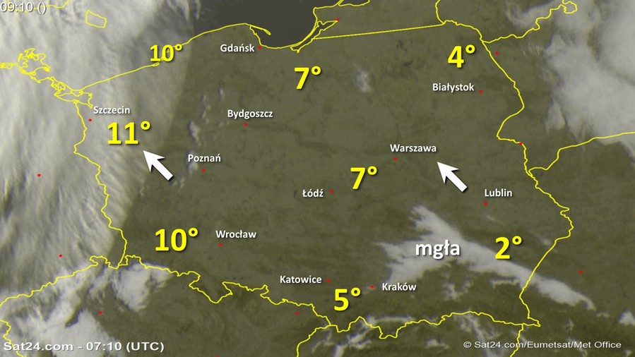 Zdjęcie satelitarne w dniu 2 października 2017 o godzinie 9:10. Dane: Sat24.com / Eumetsat.