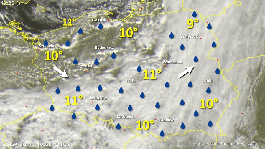 Zdjęcie satelitarne w dniu 8 października 2017 o godzinie 12:50. Dane: Sat24.com / Eumetsat.