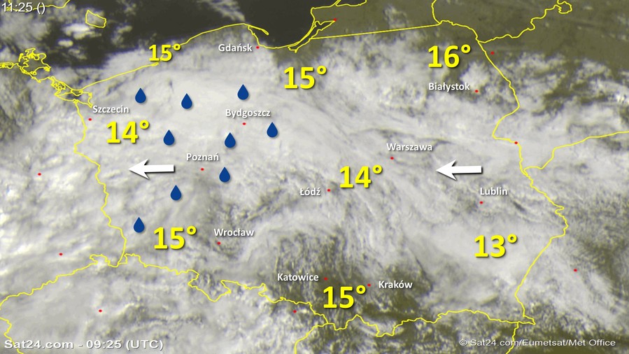 Zdjęcie satelitarne w dniu 25 września 2017 o godzinie 11:25. Dane: Sat24.com / Eumetsat.