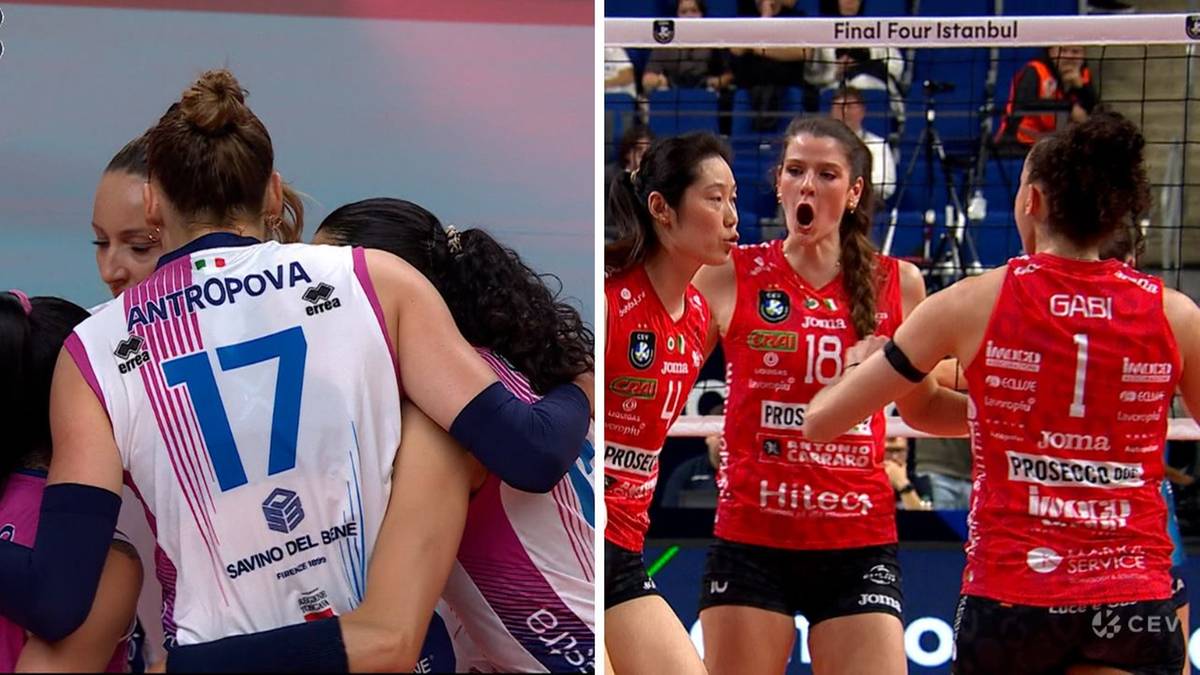 Dwie drużyny siatkarek celebrują zwycięstwo po meczu, jedną z nich jest zawodniczka z numerem 17 na koszulce o nazwisku Antropova.