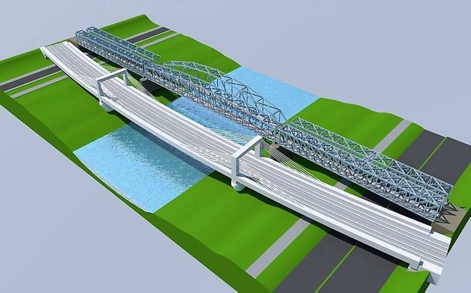 Tak ma wyglądać nowy most kolejowy w Przemyślu (na dole). Starsza przeprawa ma zostać przekształcona w kładkę dla pieszych i rowerzystów