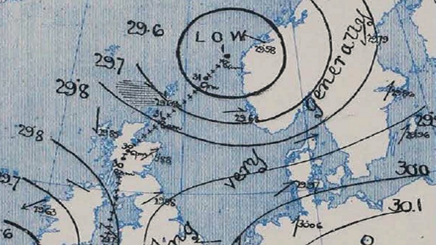 Przykładowa archiwalna mapa synoptyczna. Fot. Met Office.