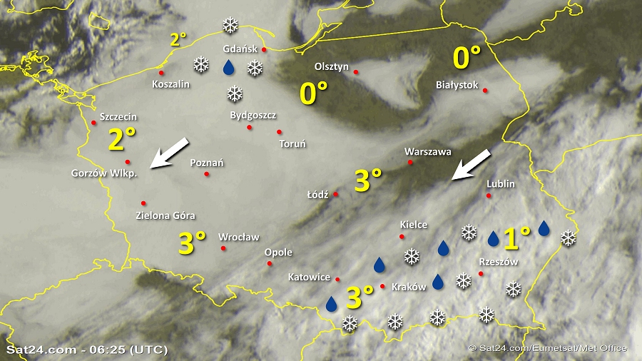 Zdjęcie satelitarne Polski w dniu 12 kwietnia 2019 o godzinie 8:25. Dane: Sat24.com / Eumetsat.