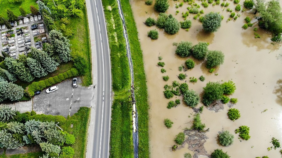 Powódź na Wiśle w 2019 roku widziana z lotu ptaka. Fot. TwojaPogoda.pl