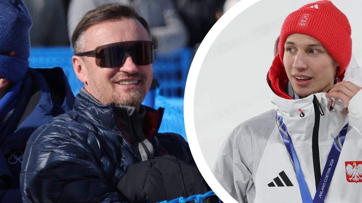 Kolaż zdjęć przedstawiający Adama Małysza i Kacpra Tomasiaka, polskich skoczk&oacute;w narciarskich.