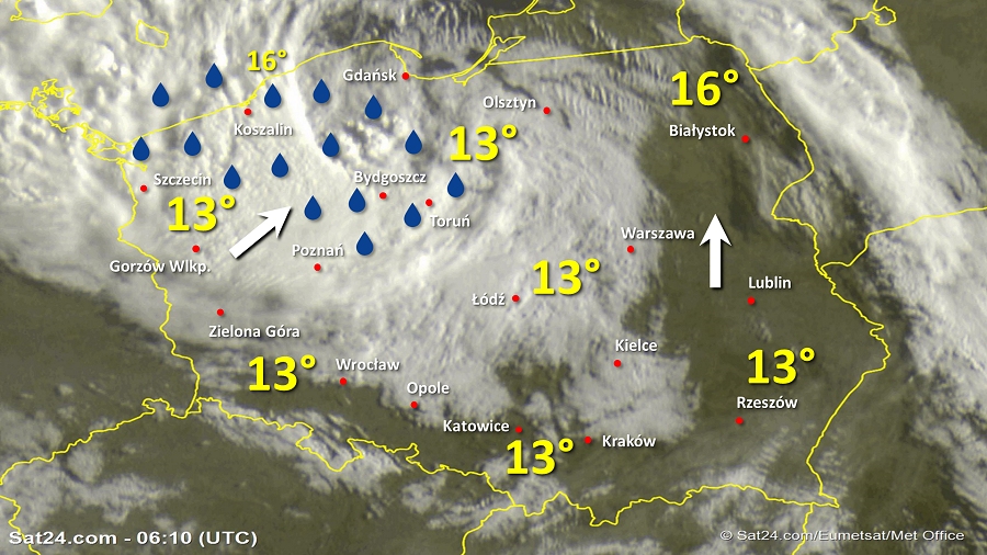 Zdjęcie satelitarne Polski w dniu 10 września 2019 o godzinie 8:10. Dane: Sat24.com / Eumetsat.