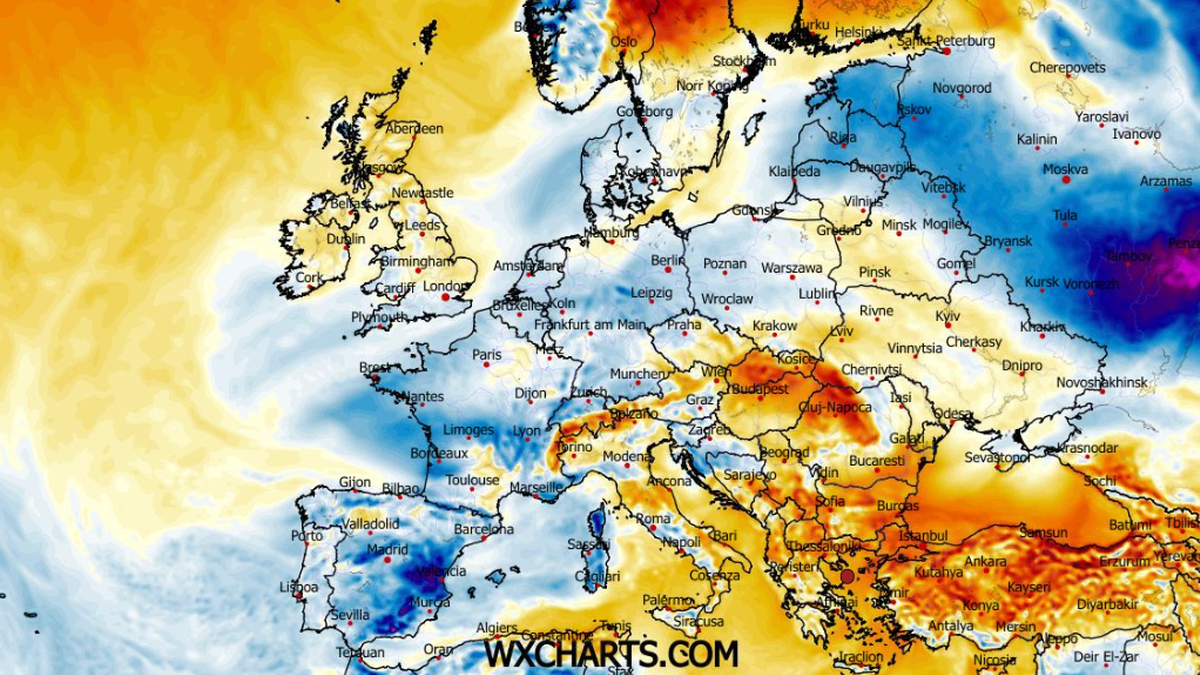 Prognoza anomalii temperatury dla Europy na Wigilię