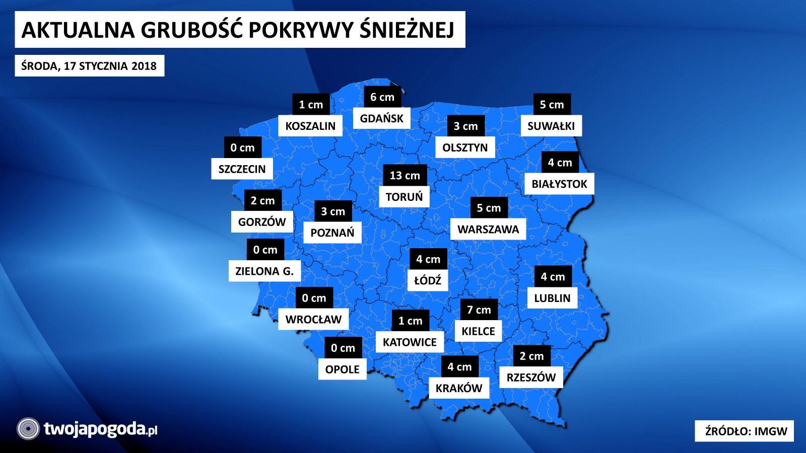 Spadło nawet 13 cm śniegu