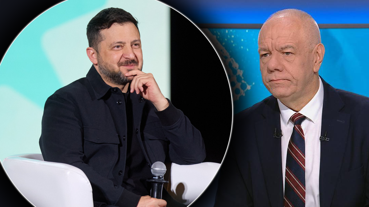 Wołodymyr Zełenski i Jacek Sasin w kolażu zdjęć