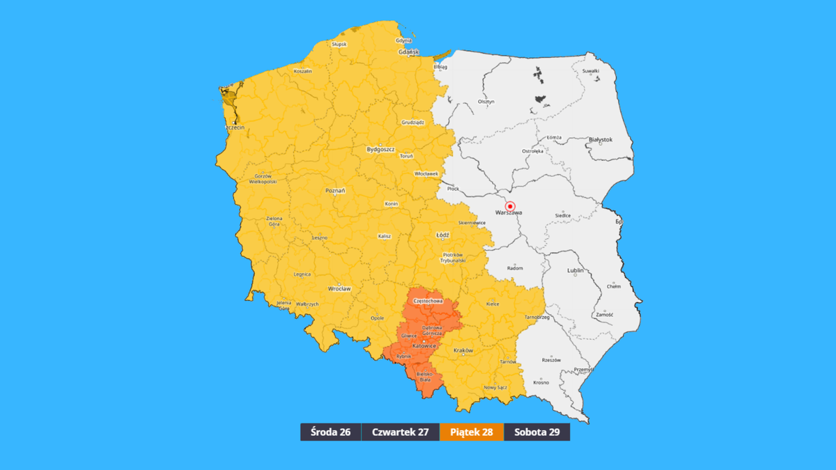 W piątek ponad połowa kraju może być objęta ostrzeżeniami IMGW pierwszego i drugiego stopnia z powodu burz